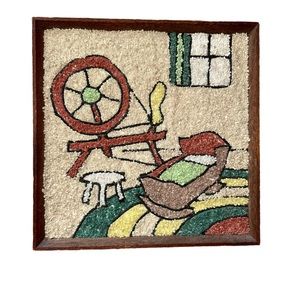 Vintage Mid Century Modern Mosiac Gravel Peddle Framed Wall Art